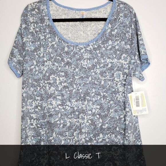 LuLaRoe Classic Tee Large Blue Gray Floral NEW - Picture 1 of 1